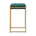 Sgabello da Bar Senza Schienale in Velluto con Bottoni, Base e Poggiapiedi in Metallo Dorato – Beige / Blu / Verde, Altezza Bancone / Bar