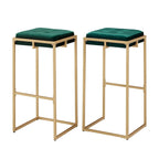 Sgabello da Bar Senza Schienale in Velluto con Bottoni, Base e Poggiapiedi in Metallo Dorato – Beige / Blu / Verde, Altezza Bancone / Bar