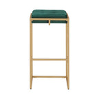 Sgabello da Bar Senza Schienale in Velluto con Bottoni, Base e Poggiapiedi in Metallo Dorato – Beige / Blu / Verde, Altezza Bancone / Bar