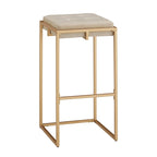 Sgabello da Bar Senza Schienale in Velluto con Bottoni, Base e Poggiapiedi in Metallo Dorato – Beige / Blu / Verde, Altezza Bancone / Bar