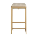 Sgabello da Bar Senza Schienale in Velluto con Bottoni, Base e Poggiapiedi in Metallo Dorato – Beige / Blu / Verde, Altezza Bancone / Bar