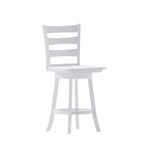 Sgabello da bancone girevole a 360° con schienale a pioli, poggiapiedi e struttura in legno massiccio – Noce grigio slavato / Bianco slavato, singolo