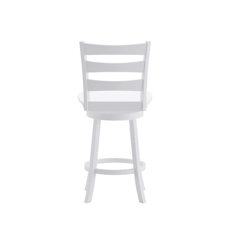 Sgabello da bancone girevole a 360° con schienale a pioli, poggiapiedi e struttura in legno massiccio – Noce grigio slavato / Bianco slavato, singolo
