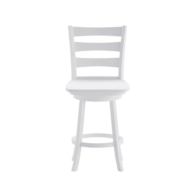 Sgabello da bancone girevole a 360° con schienale a pioli, poggiapiedi e struttura in legno massiccio – Noce grigio slavato / Bianco slavato, singolo