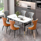 Sedia da pranzo senza braccioli Wingback con schienale trapuntato curvo e gambe in metallo – Grigia