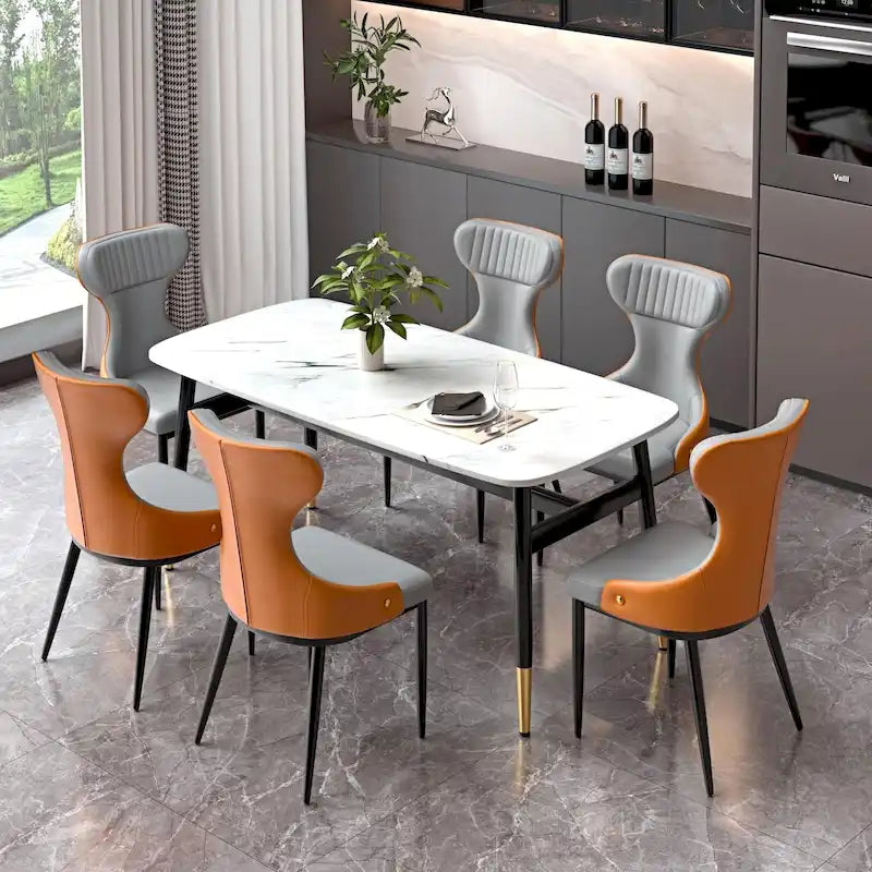 Sedia da pranzo senza braccioli Wingback con schienale trapuntato curvo e gambe in metallo – Grigia