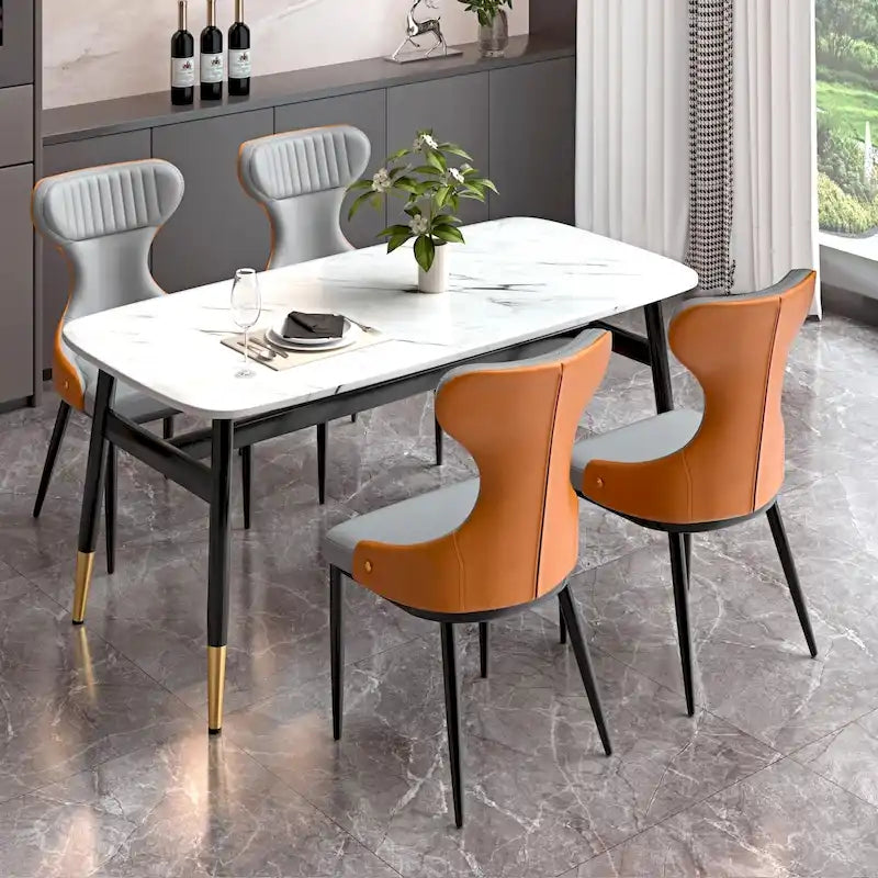 Sedia da pranzo senza braccioli Wingback con schienale trapuntato curvo e gambe in metallo – Grigia