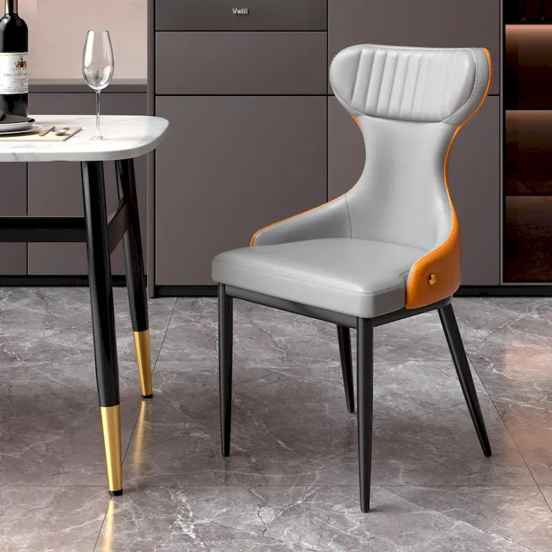 Sedia da pranzo senza braccioli Wingback con schienale trapuntato curvo e gambe in metallo – Grigia