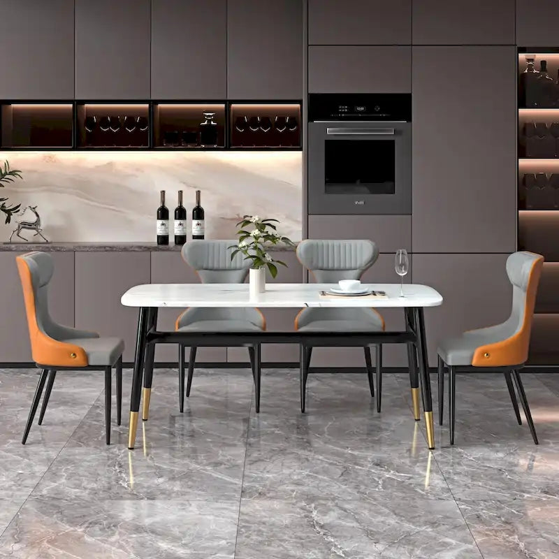 Sedia da pranzo senza braccioli Wingback con schienale trapuntato curvo e gambe in metallo – Grigia