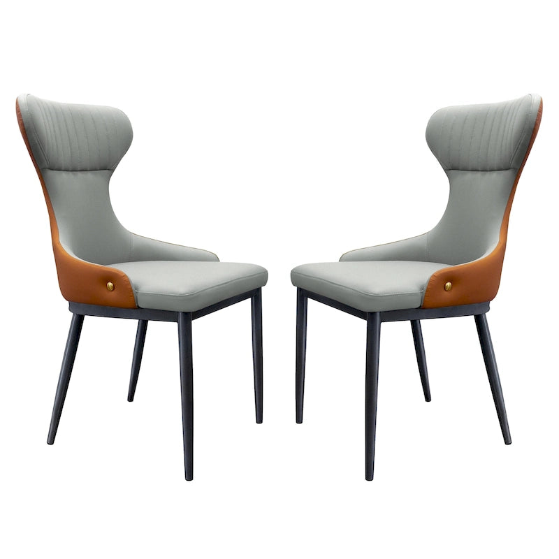 Sedia da pranzo senza braccioli Wingback con schienale trapuntato curvo e gambe in metallo – Grigia