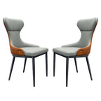 Sedia da pranzo senza braccioli Wingback con schienale trapuntato curvo e gambe in metallo – Grigia