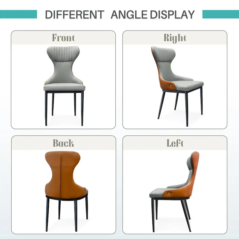 Sedia da pranzo senza braccioli Wingback con schienale trapuntato curvo e gambe in metallo – Grigia