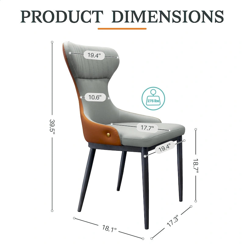 Sedia da pranzo senza braccioli Wingback con schienale trapuntato curvo e gambe in metallo – Grigia