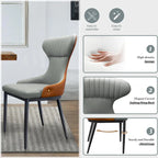Sedia da pranzo senza braccioli Wingback con schienale trapuntato curvo e gambe in metallo – Grigia