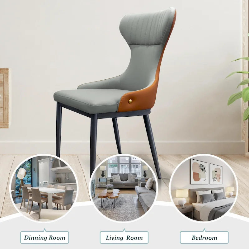 Sedia da pranzo senza braccioli Wingback con schienale trapuntato curvo e gambe in metallo – Grigia