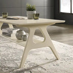 Tavolino da Caffè Mid-Century Modern con Piano Impiallacciato in Okoumé, Gambe e Ripiano Inferiore in Legno di Gomma – Rovere Naturale / Bianco Sporco / Noce, Singolo
