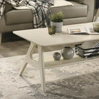 Tavolino da Caffè Mid-Century Modern con Piano Impiallacciato in Okoumé, Gambe e Ripiano Inferiore in Legno di Gomma – Rovere Naturale / Bianco Sporco / Noce, Singolo