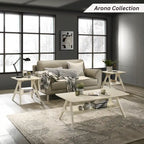 Tavolino da Caffè Mid-Century Modern con Piano Impiallacciato in Okoumé, Gambe e Ripiano Inferiore in Legno di Gomma – Rovere Naturale / Bianco Sporco / Noce, Singolo