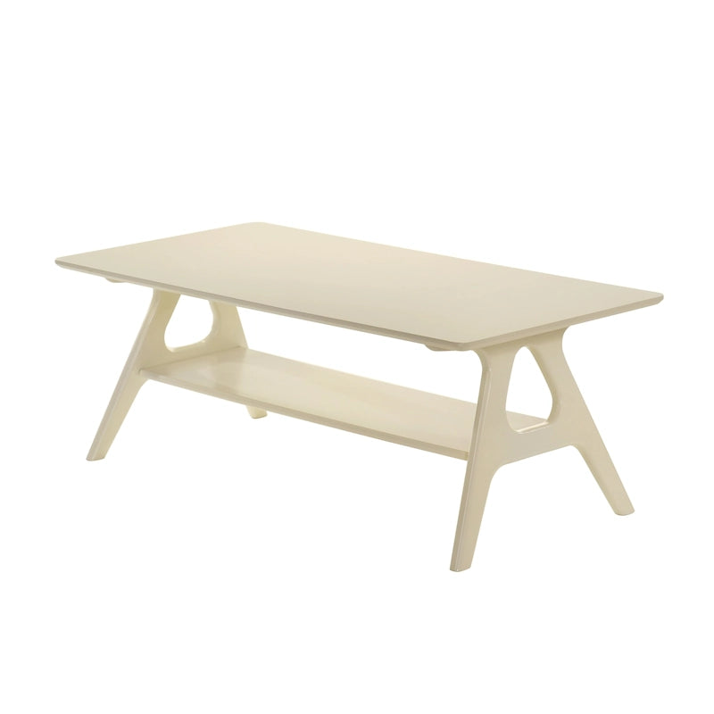 Tavolino da Caffè Mid-Century Modern con Piano Impiallacciato in Okoumé, Gambe e Ripiano Inferiore in Legno di Gomma – Rovere Naturale / Bianco Sporco / Noce, Singolo