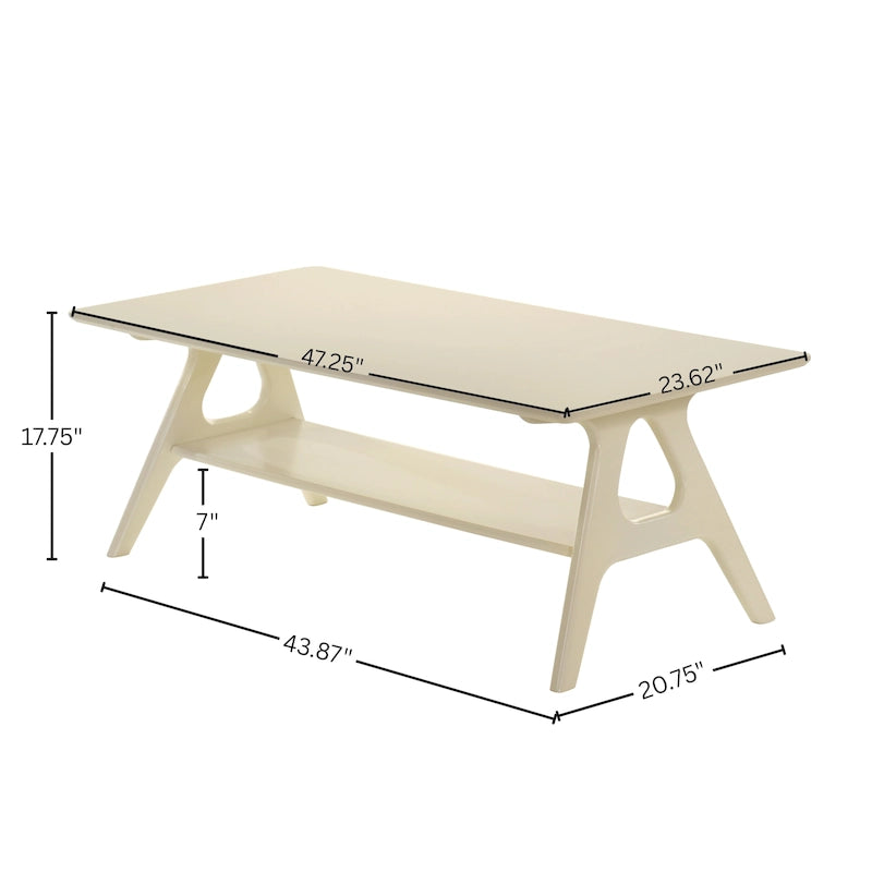 Tavolino da Caffè Mid-Century Modern con Piano Impiallacciato in Okoumé, Gambe e Ripiano Inferiore in Legno di Gomma – Rovere Naturale / Bianco Sporco / Noce, Singolo
