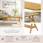 Tavolino da Caffè Mid-Century Modern con Piano Impiallacciato in Okoumé, Gambe e Ripiano Inferiore in Legno di Gomma – Rovere Naturale / Bianco Sporco / Noce, Singolo