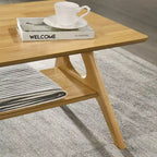 Tavolino da Caffè Mid-Century Modern con Piano Impiallacciato in Okoumé, Gambe e Ripiano Inferiore in Legno di Gomma – Rovere Naturale / Bianco Sporco / Noce, Singolo