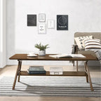 Tavolino da Caffè Mid-Century Modern con Piano Impiallacciato in Okoumé, Gambe e Ripiano Inferiore in Legno di Gomma – Rovere Naturale / Bianco Sporco / Noce, Singolo