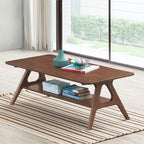 Tavolino da Caffè Mid-Century Modern con Piano Impiallacciato in Okoumé, Gambe e Ripiano Inferiore in Legno di Gomma – Rovere Naturale / Bianco Sporco / Noce, Singolo