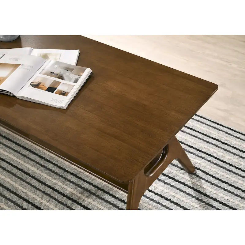 Tavolino da Caffè Mid-Century Modern con Piano Impiallacciato in Okoumé, Gambe e Ripiano Inferiore in Legno di Gomma – Rovere Naturale / Bianco Sporco / Noce, Singolo