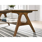 Tavolino da Caffè Mid-Century Modern con Piano Impiallacciato in Okoumé, Gambe e Ripiano Inferiore in Legno di Gomma – Rovere Naturale / Bianco Sporco / Noce, Singolo