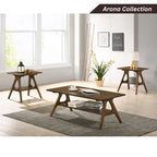 Tavolino da Caffè Mid-Century Modern con Piano Impiallacciato in Okoumé, Gambe e Ripiano Inferiore in Legno di Gomma – Rovere Naturale / Bianco Sporco / Noce, Singolo