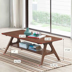 Tavolino da Caffè Mid-Century Modern con Piano Impiallacciato in Okoumé, Gambe e Ripiano Inferiore in Legno di Gomma – Rovere Naturale / Bianco Sporco / Noce, Singolo