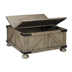 Tavolino da Salotto Contenitore Stile Rustico con Doppio Coperchio e Dettagli in Metallo – Grigio / Piano in Legno, Singolo