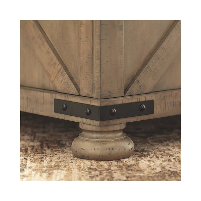 Tavolino da Salotto Contenitore Stile Rustico con Doppio Coperchio e Dettagli in Metallo – Grigio / Piano in Legno, Singolo