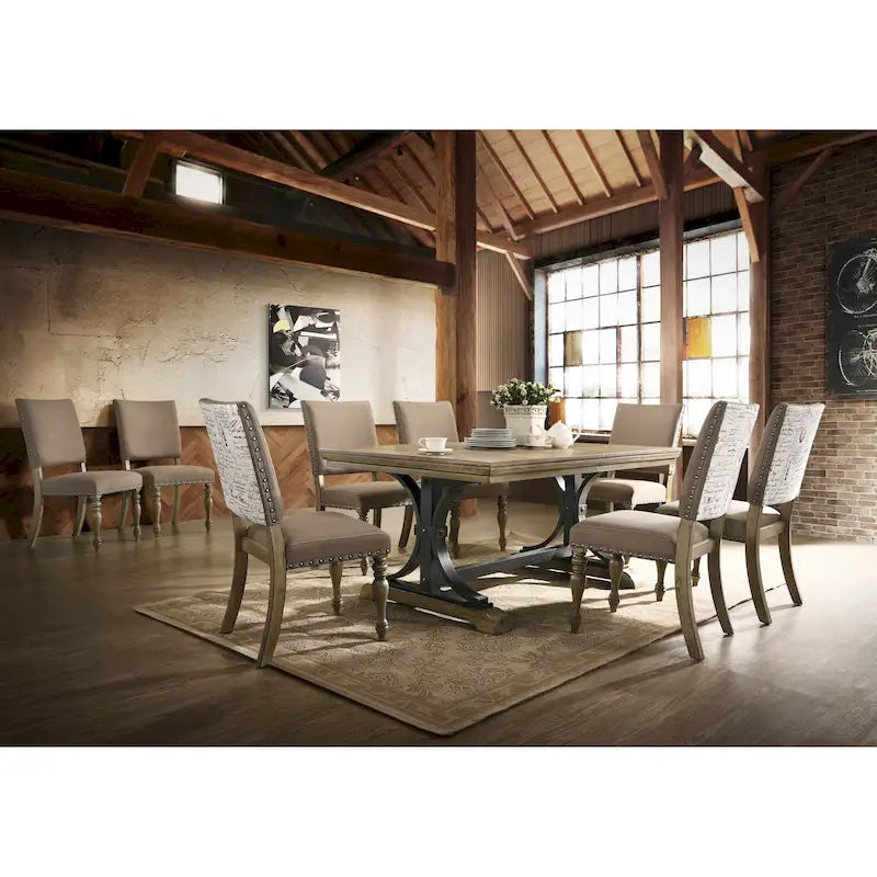 Tavolo da pranzo rustico con prolunga rimovibile e 8 sedie imbottite – Marrone/Driftwood, Posti a sedere 8