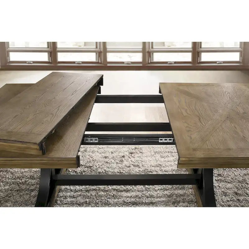 Tavolo da pranzo rustico con prolunga rimovibile e 8 sedie imbottite – Marrone/Driftwood, Posti a sedere 8
