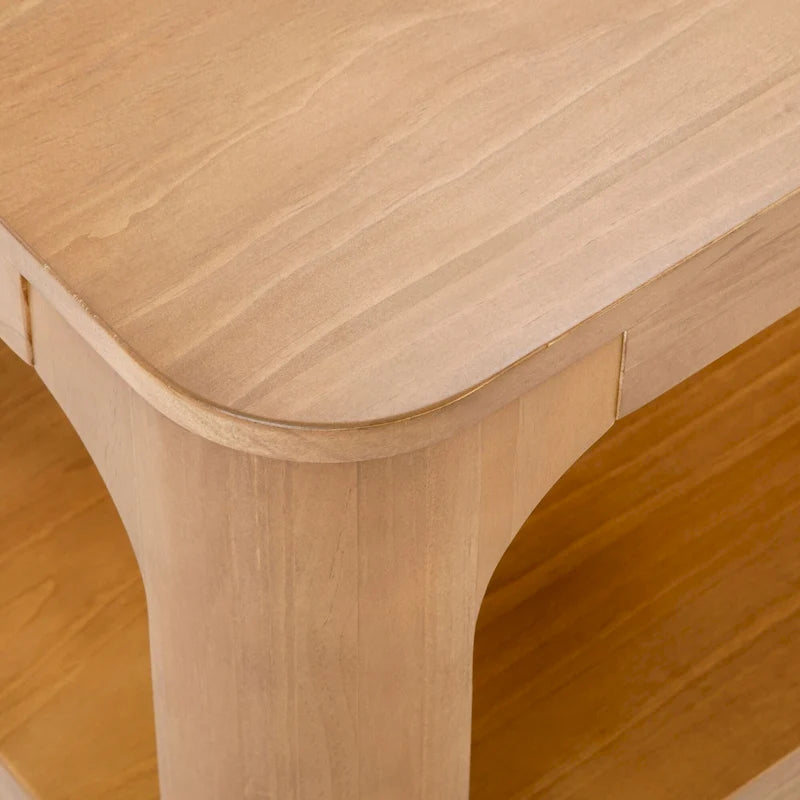 Tavolino moderno arrotondato in legno di pino con ripiano inferiore – Noce / Pecan, singolo