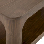 Tavolino moderno arrotondato in legno di pino con ripiano inferiore – Noce / Pecan, singolo
