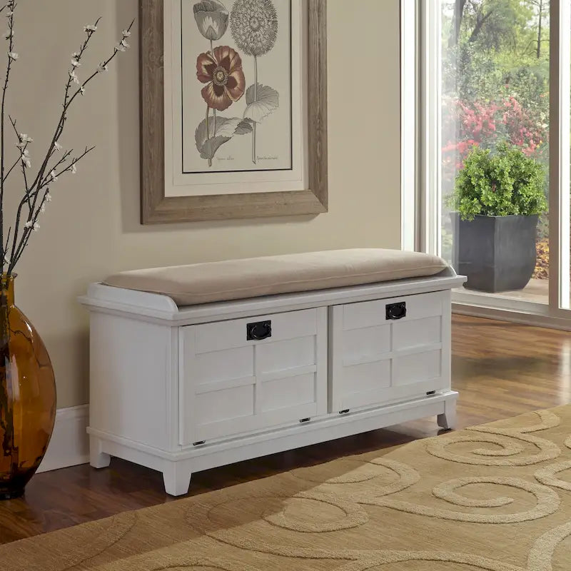 Panca Contenitore Imbottita in Stile Mission con Doppie Ante a Ribalta e 2 Ripiani Interni – Rovere Cottage / Nero / Bianco, Singola