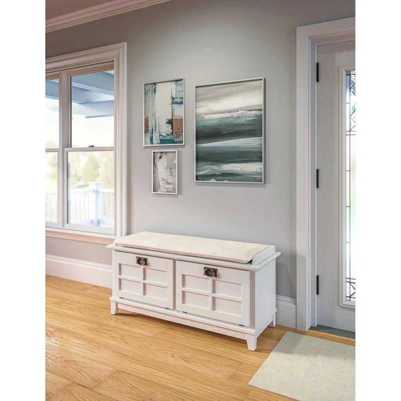Panca Contenitore Imbottita in Stile Mission con Doppie Ante a Ribalta e 2 Ripiani Interni – Rovere Cottage / Nero / Bianco, Singola