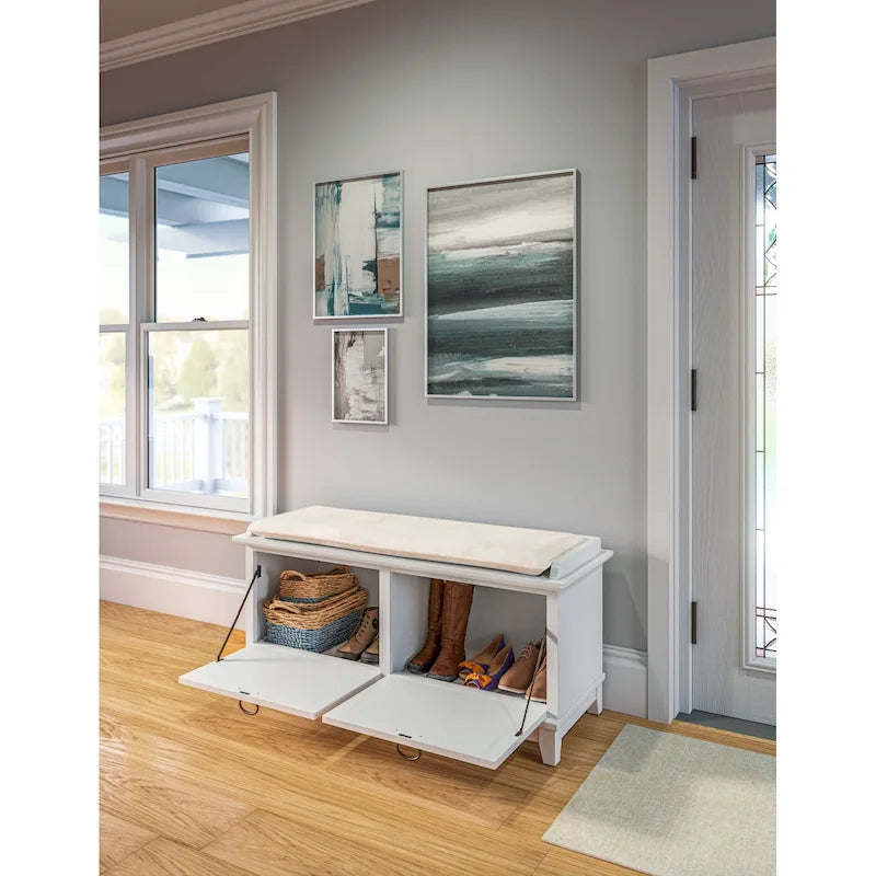 Panca Contenitore Imbottita in Stile Mission con Doppie Ante a Ribalta e 2 Ripiani Interni – Rovere Cottage / Nero / Bianco, Singola