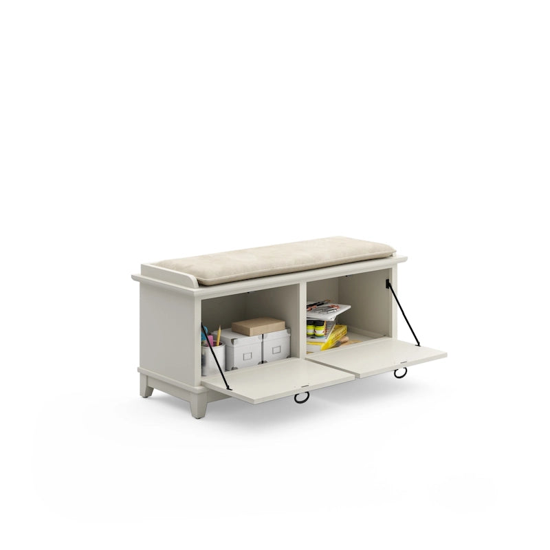 Panca Contenitore Imbottita in Stile Mission con Doppie Ante a Ribalta e 2 Ripiani Interni – Rovere Cottage / Nero / Bianco, Singola
