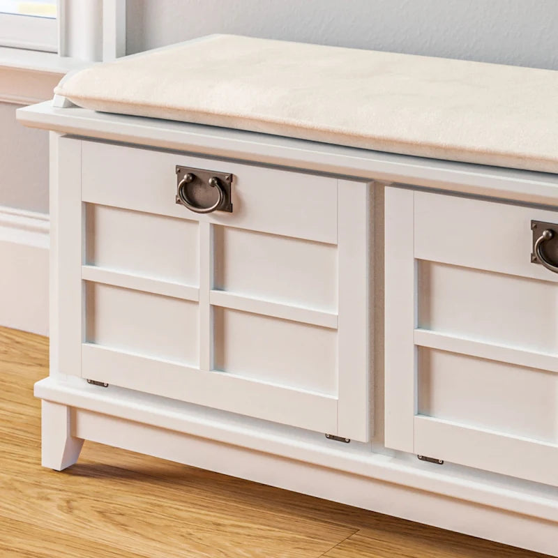 Panca Contenitore Imbottita in Stile Mission con Doppie Ante a Ribalta e 2 Ripiani Interni – Rovere Cottage / Nero / Bianco, Singola