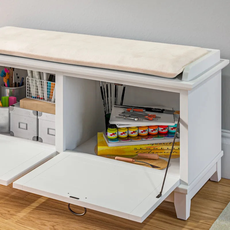 Panca Contenitore Imbottita in Stile Mission con Doppie Ante a Ribalta e 2 Ripiani Interni – Rovere Cottage / Nero / Bianco, Singola