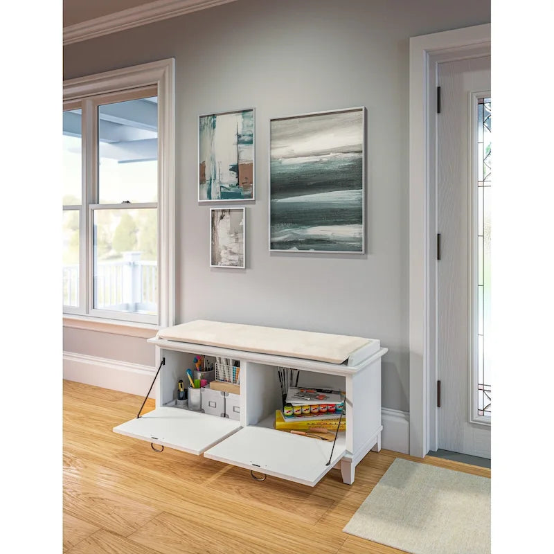 Panca Contenitore Imbottita in Stile Mission con Doppie Ante a Ribalta e 2 Ripiani Interni – Rovere Cottage / Nero / Bianco, Singola