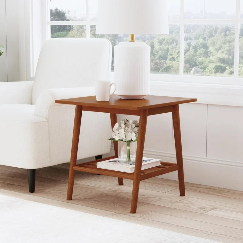 Tavolino/Comodino Mid-Century Modern – Noce / Bianco, singolo