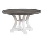 Tavolo da pranzo rotondo stile fattoria da 54 pollici con base a piedistallo e ripiano aperto – Bianco anticato / Blu / Azzurro / Grigio, 4–6 posti a sedere