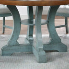 Tavolo da pranzo rotondo stile fattoria da 54 pollici con base a piedistallo e ripiano aperto – Bianco anticato / Blu / Azzurro / Grigio, 4–6 posti a sedere