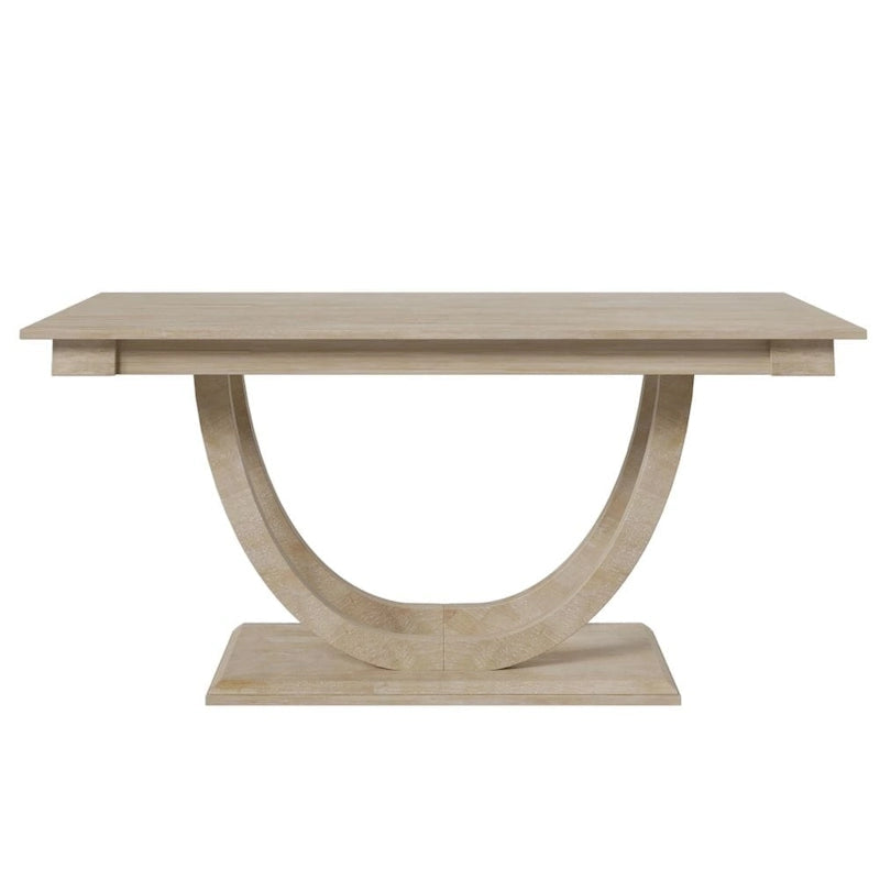 Set pranzo in legno massello con gambe a mezzaluna, 4 sedie e panca – Naturale / Grigio, 6 posti a sedere