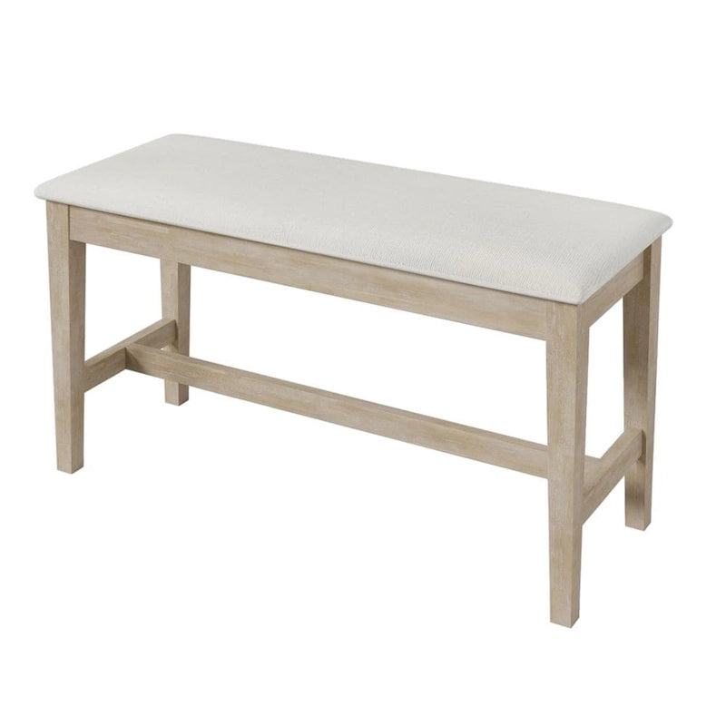 Set pranzo in legno massello con gambe a mezzaluna, 4 sedie e panca – Naturale / Grigio, 6 posti a sedere